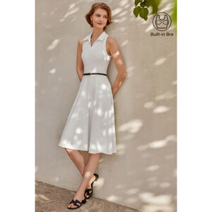 NWT OGL White Sleeveless Polo Collared Midi Brami Dress S